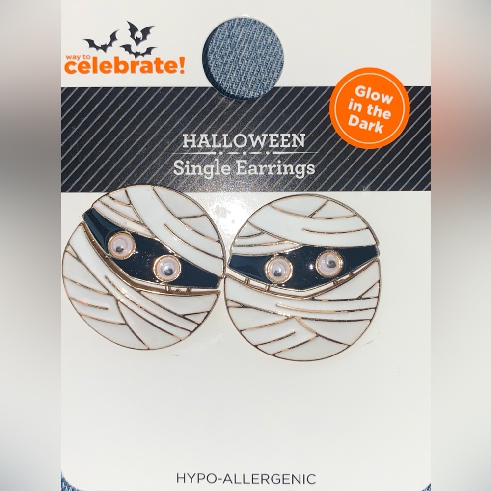 Way to Celebrate Halloween Glow In The Dark Mummy Face Earrings
